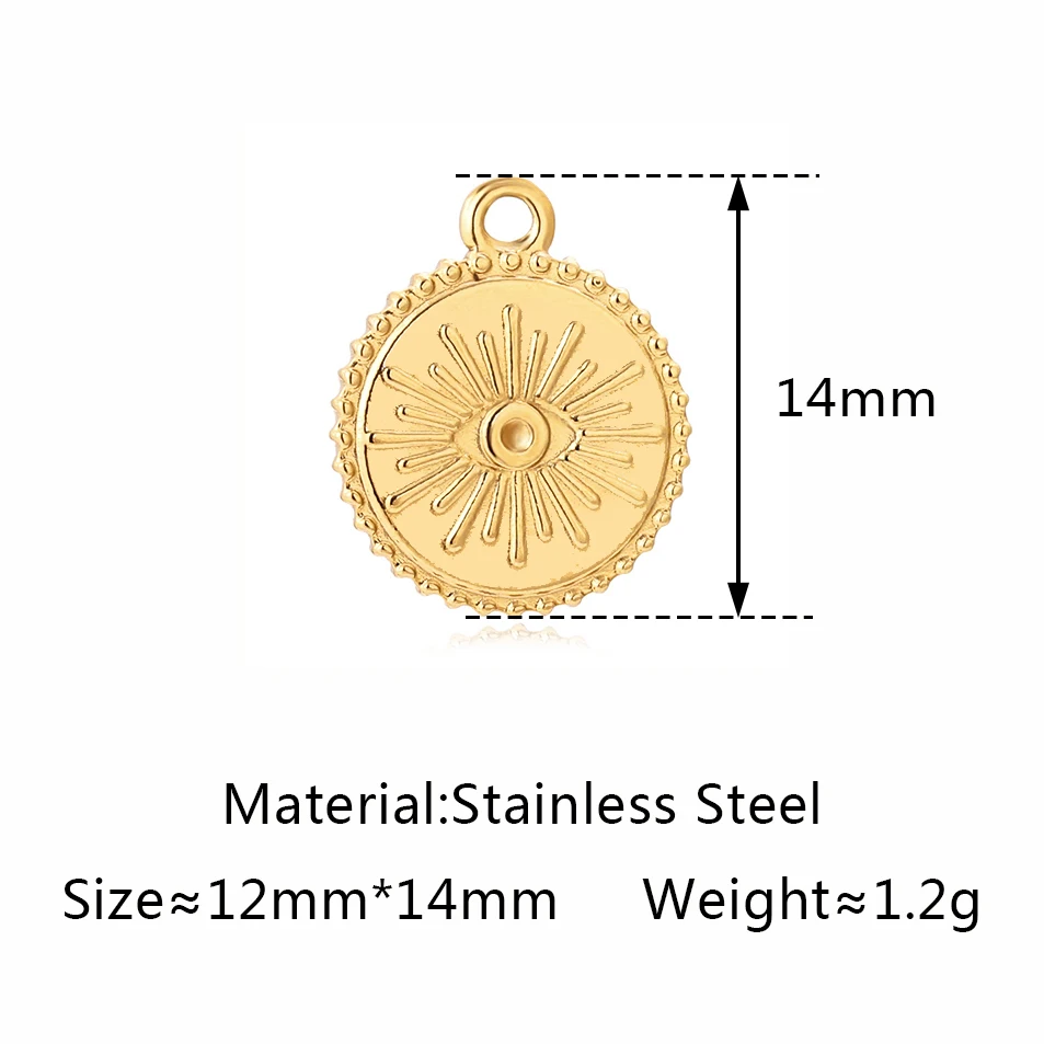 Stainless Steel Evil Eye Charm, Gold Plated, 3 PiecesStainless