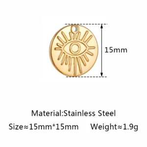 Stainless Steel Evil Eye Charm, Gold Plated, 3 PiecesStainless - Image 7