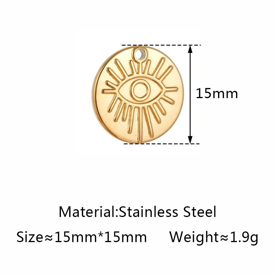 Stainless Steel Evil Eye Charm, Gold Plated, 3 PiecesStainless