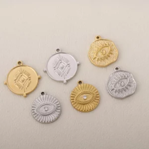 Stainless Steel Evil Eye Charm, Gold Plated, 3 PiecesStainless - Image 6