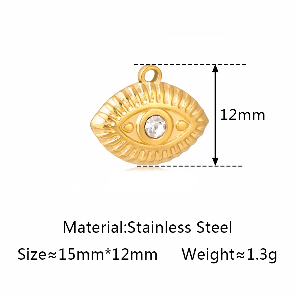 Stainless Steel Evil Eye Charm, Gold Plated, 3 PiecesStainless