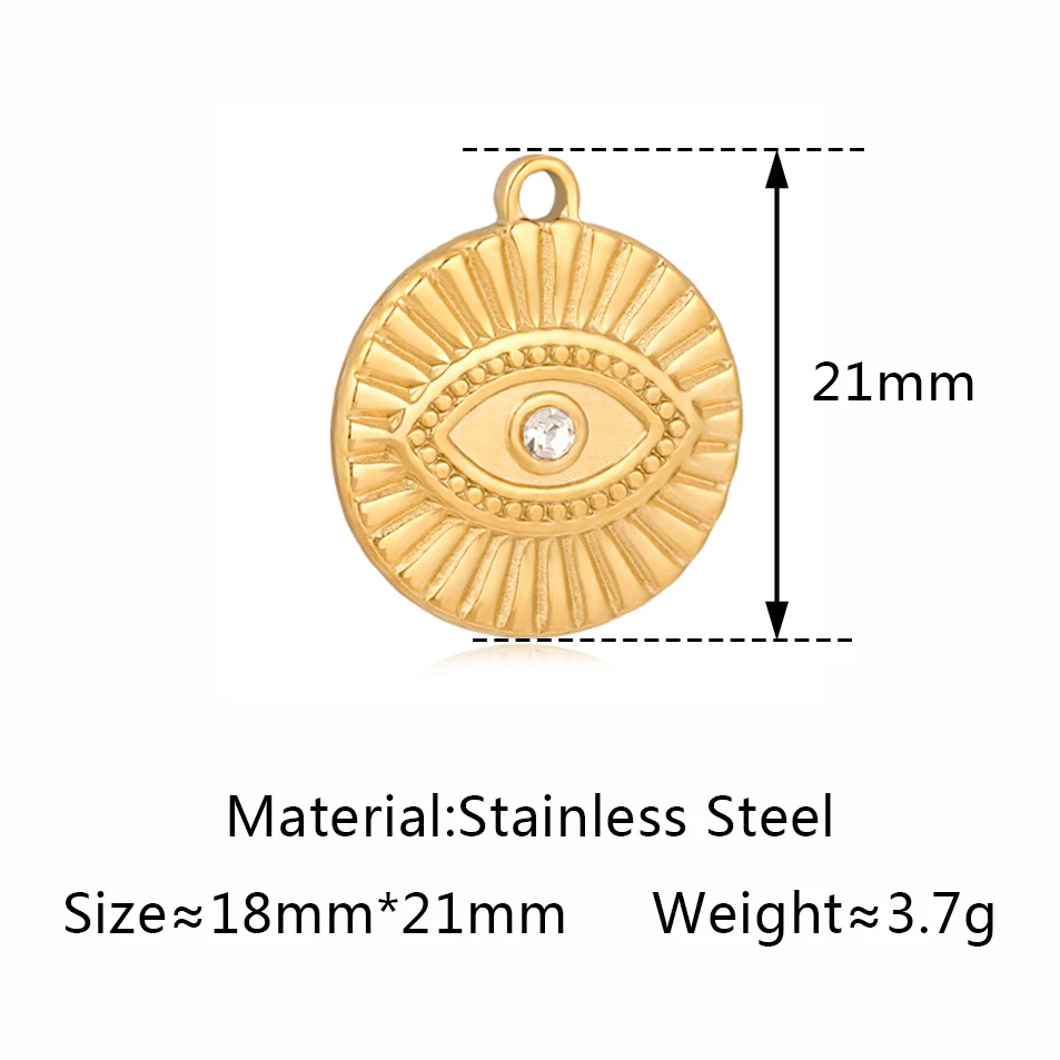 Stainless Steel Evil Eye Charm, Gold Plated, 3 PiecesStainless