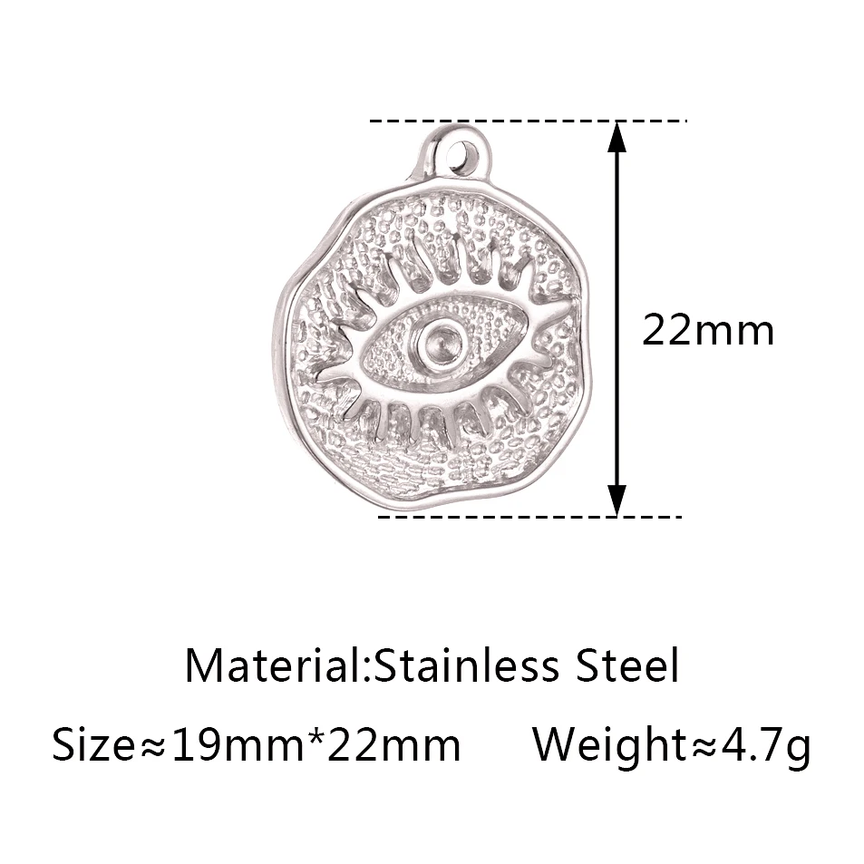Stainless Steel Evil Eye Charm, Gold Plated, 3 PiecesStainless