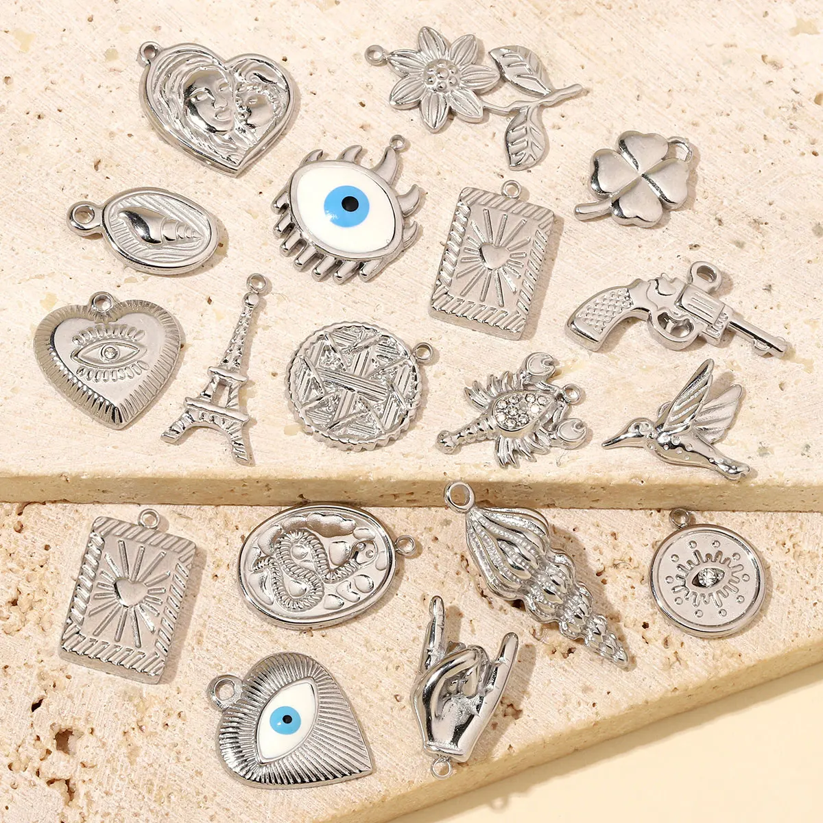 Stainless Steel Hummingbird Flower DIY CharmsStainless Steel - Image 2