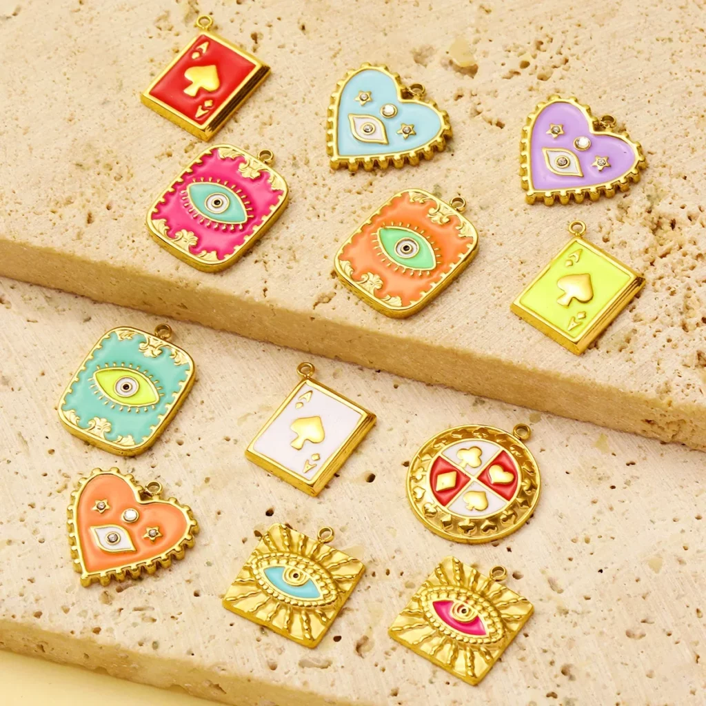 Stainless Steel Enamel Heart Charms for DIY JewelryStainless Steel