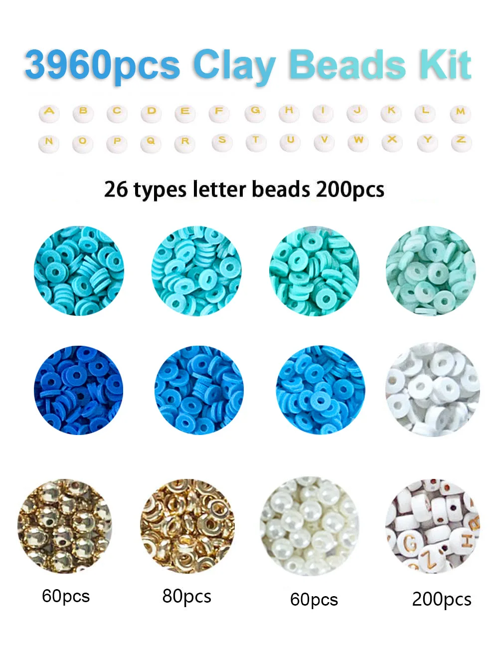 Blue Clay Bead Bracelet Kit with Heishi and SpacersBlue Clay Bead - Image 2