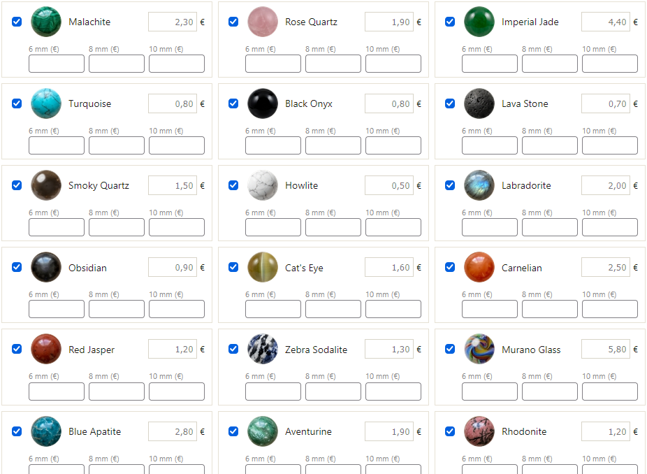 You can choose your price of your beads