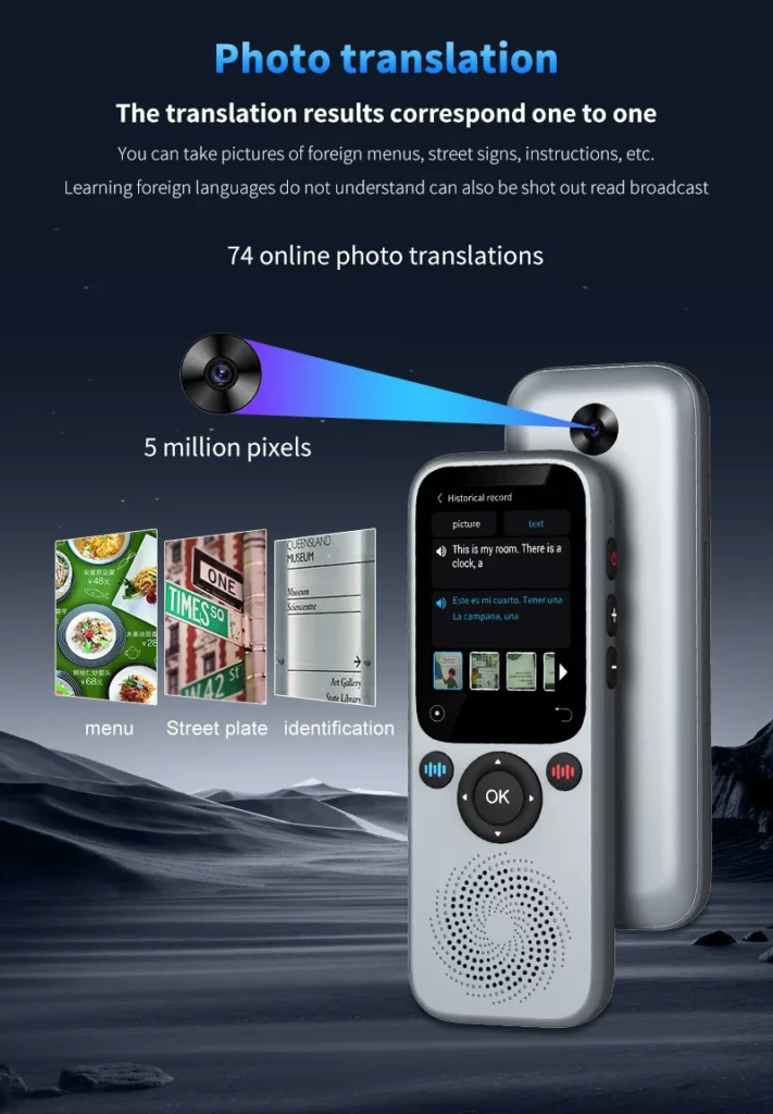 AI Language Translator Device 138 Languages, Real-Time Translation, Photo