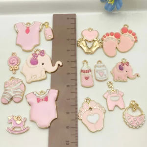 Mix 5/15pcs Alloy Drip Enamel Pink Baby Series PendantAlloy Drip - Image 2