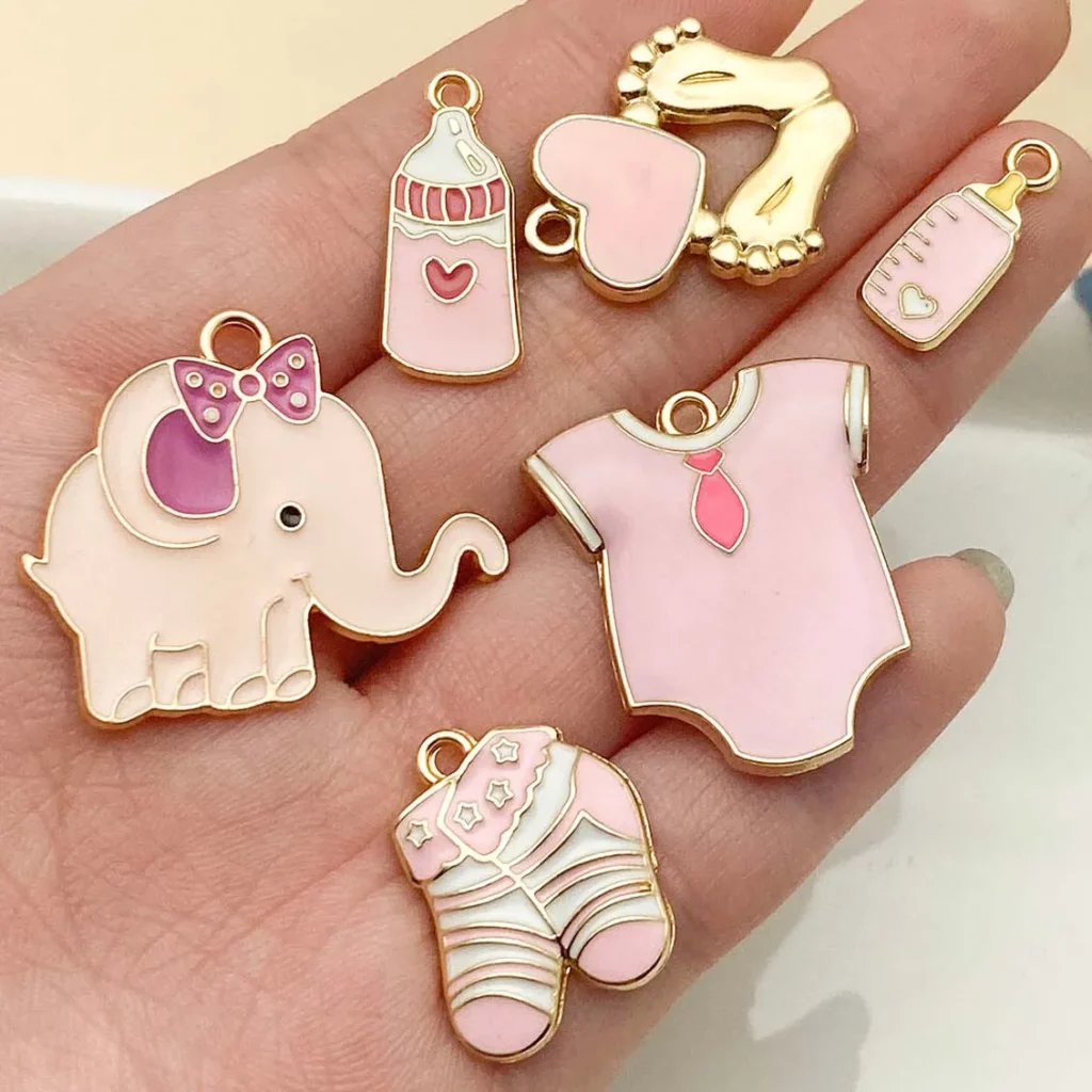 Mix 5/15pcs Alloy Drip Enamel Pink Baby Series PendantAlloy Drip