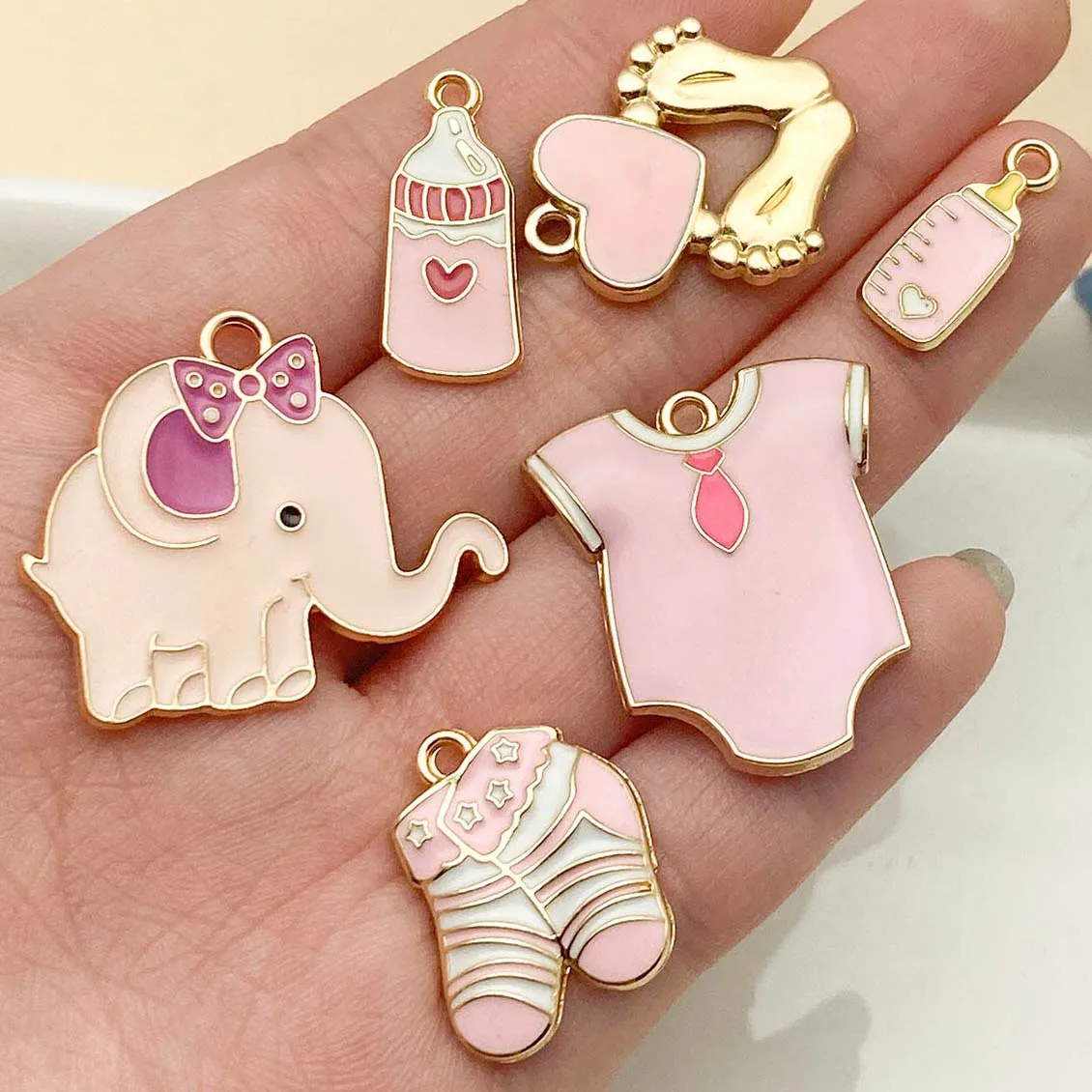 Mix 5/15pcs Alloy Drip Enamel Pink Baby Series PendantAlloy Drip - Image 3
