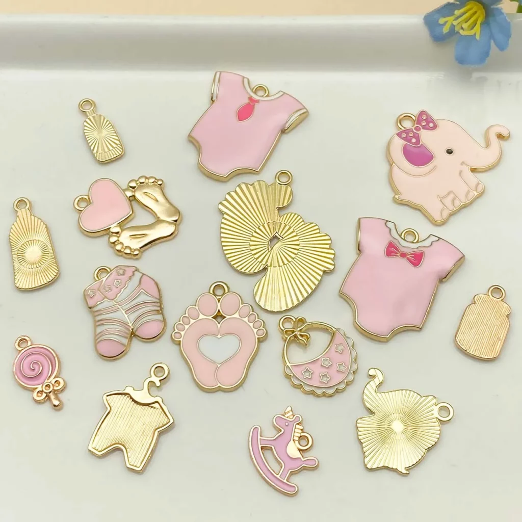 Mix 5/15pcs Alloy Drip Enamel Pink Baby Series PendantAlloy Drip