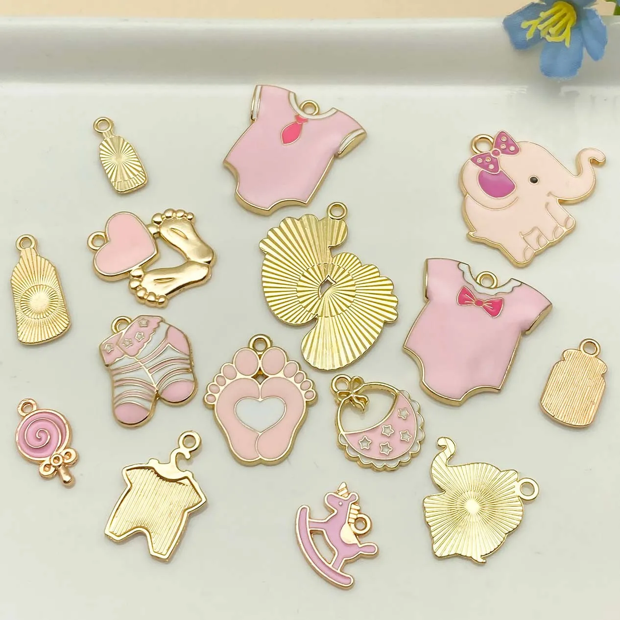 Mix 5/15pcs Alloy Drip Enamel Pink Baby Series PendantAlloy Drip - Image 4