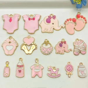 Mix 5/15pcs Alloy Drip Enamel Pink Baby Series PendantAlloy Drip - Image 1