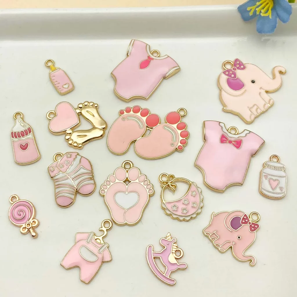 Mix 5/15pcs Alloy Drip Enamel Pink Baby Series PendantAlloy Drip