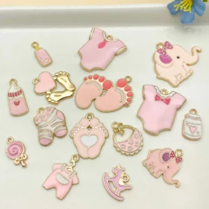 Mix 5/15pcs Alloy Drip Enamel Pink Baby Series PendantAlloy Drip - Image 5