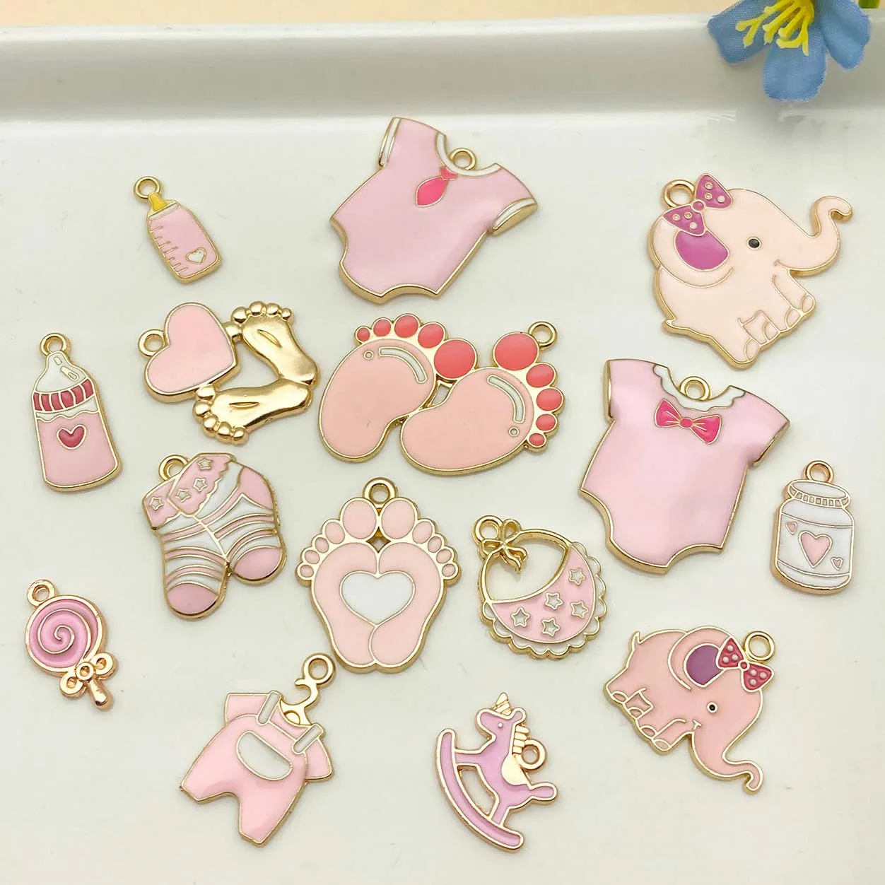 Mix 5/15pcs Alloy Drip Enamel Pink Baby Series PendantAlloy Drip - Image 5
