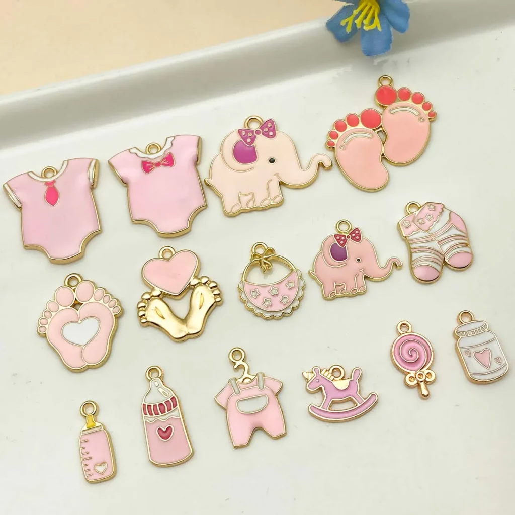 Mix 5/15pcs Alloy Drip Enamel Pink Baby Series PendantAlloy Drip