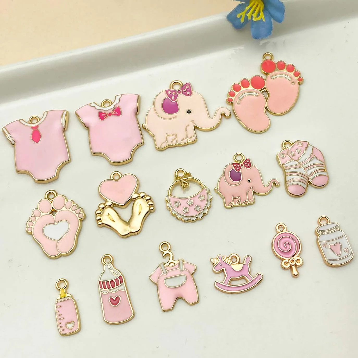 Mix 5/15pcs Alloy Drip Enamel Pink Baby Series PendantAlloy Drip - Image 6