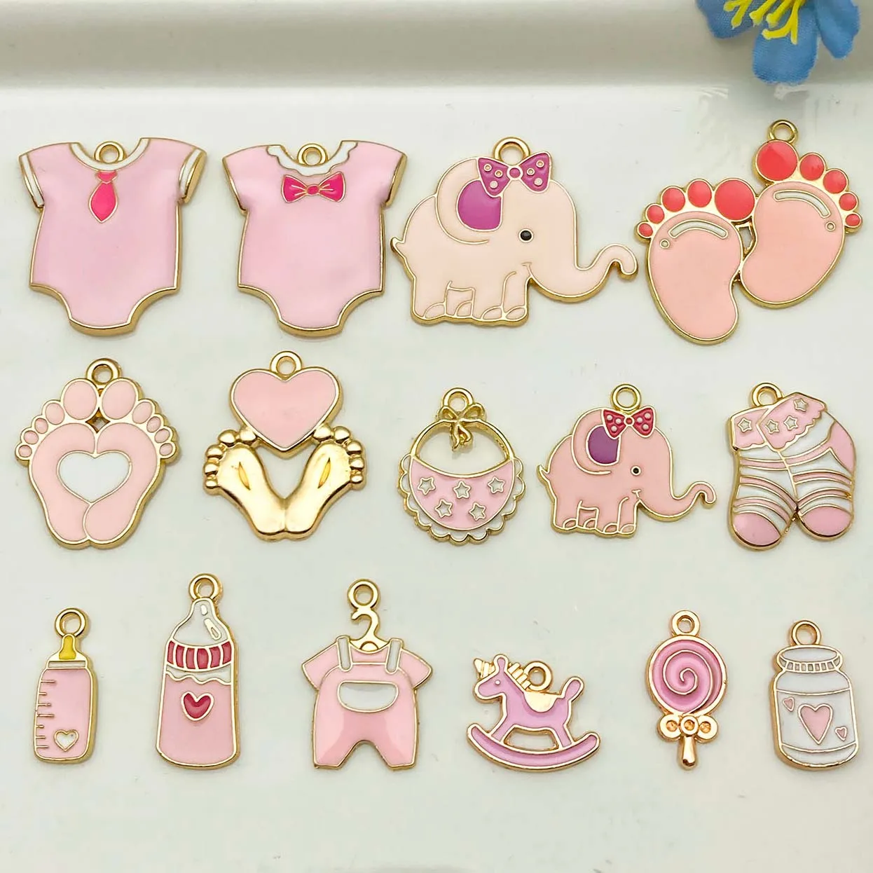 Mix 5/15pcs Alloy Drip Enamel Pink Baby Series PendantAlloy Drip - Image 1