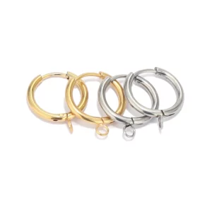 Stainless Steel Gold Huggie Earring Hooks with Loop, Set - Image 5