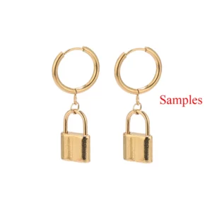 Stainless Steel Gold Huggie Earring Hooks with Loop, Set - Image 3