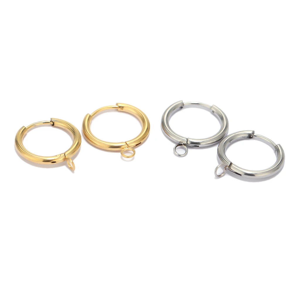 Stainless Steel Gold Huggie Earring Hooks with Loop, Set
