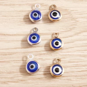 Small Round Blue Evil Eyes Charms, 7x10mmBlue Evil Eyes Charms for - Image 2