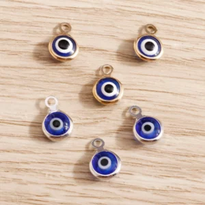 Small Round Blue Evil Eyes Charms, 7x10mmBlue Evil Eyes Charms for - Image 3