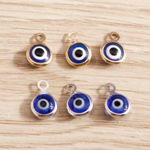 Small Round Blue Evil Eyes Charms, 7x10mmBlue Evil Eyes Charms for - Image 1