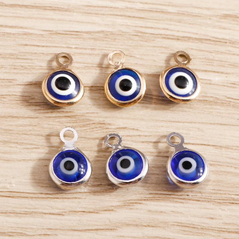 Small Round Blue Evil Eyes Charms, 7x10mmBlue Evil Eyes Charms for