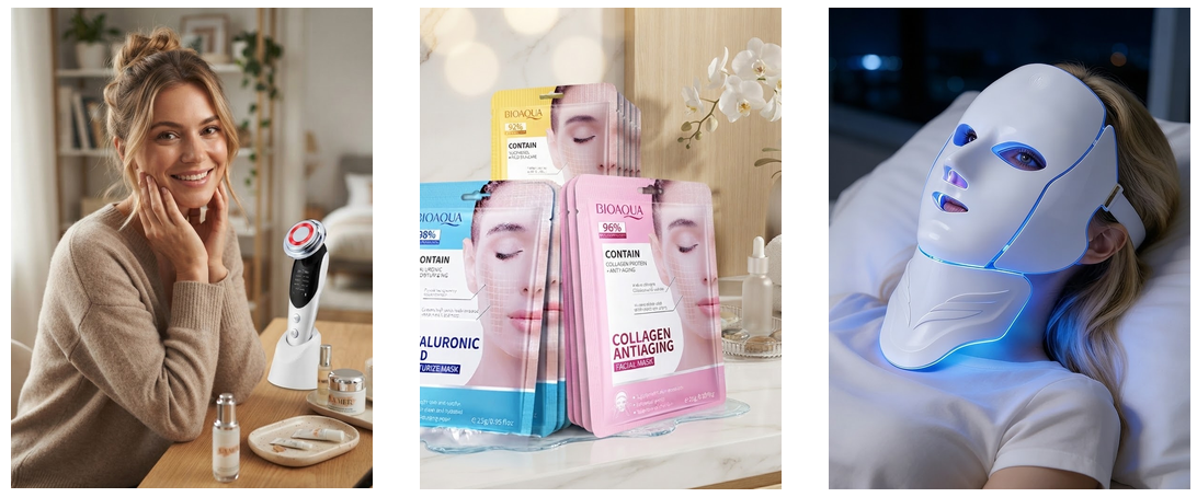 Facial beauty tools: gua sha, jade roller and face sculpting tools